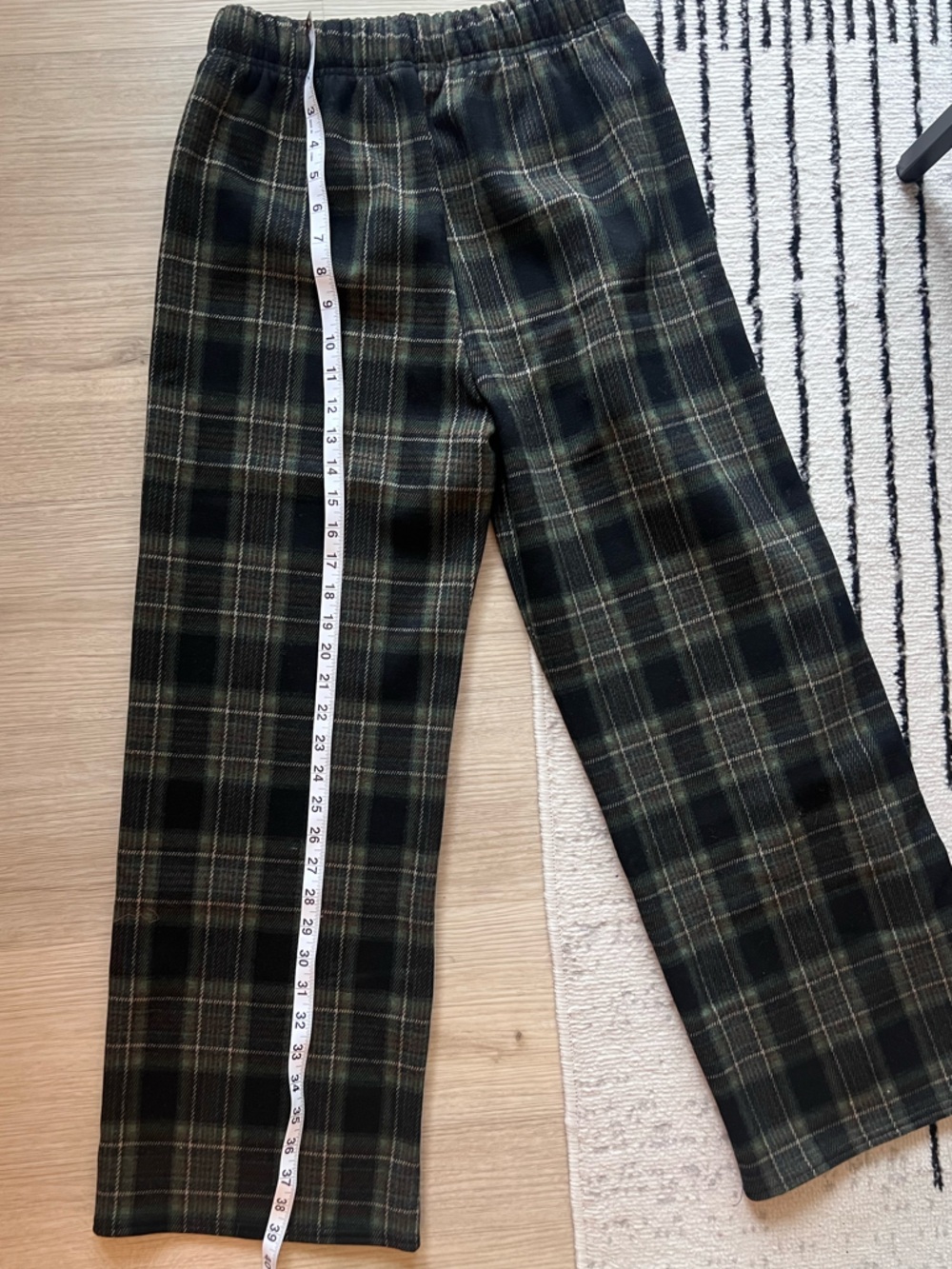 Plaid Wide-Leg Drawstring Pants - Dark Green & Brown Size M Preppy - Picture 5 of 6